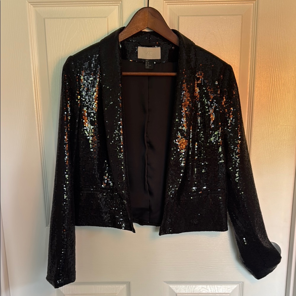 H&M Black Cropped Sequin Blazer